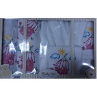 Altınbaşak Nakışlı Bambu Mini Bebek Seti Beyaz Renk Pembe Biyeli