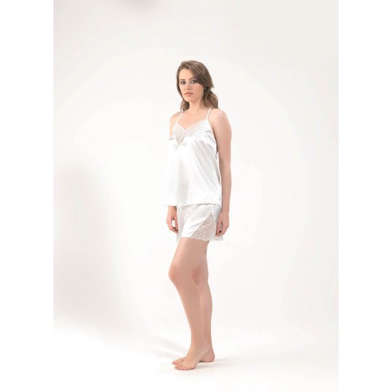 Blackspade Kadın Saten Şort Pijama Takımı 6581 Beyaz Blackspade Kadın Saten Şort Pijama Takımı 6581 Beyaz