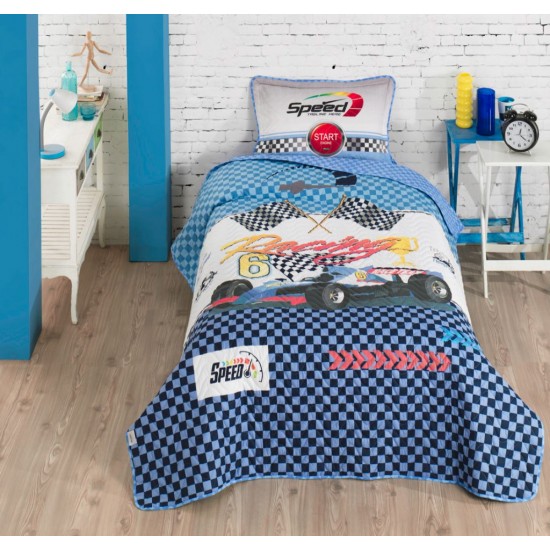 Clasy Racing Ranforce Tek Kişilik Yatak Örtüsü Seti Mavi