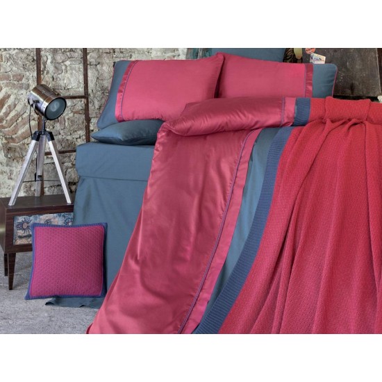 Clasy  Kharma Butik Örgü Battaniyeli Pamuk Saten Nevresim Takımı Çift Kişilik Bordo Clasy  Kharma Butik Örgü Battaniyeli Pamuk Saten Nevresim Takımı Çift Kişilik Bordo
