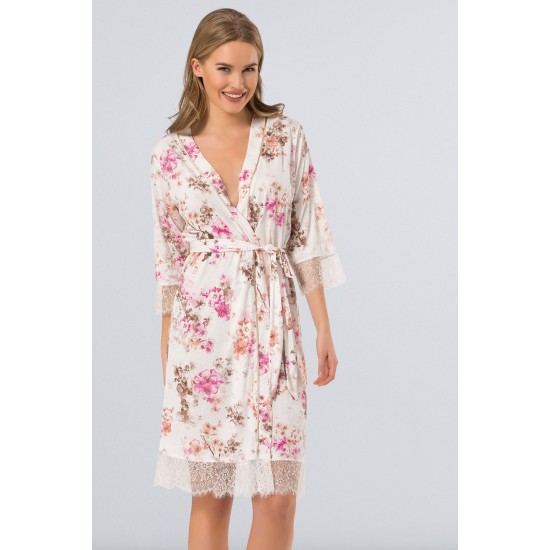 Türen Çiçekli Sabahlık Kahve 3267