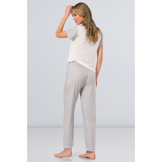 Türen Çizgili Bisiklet Yaka Kadın Pijama Takımı Gri 3258 Türen Çizgili Bisiklet Yaka Kadın Pijama Takımı Gri 3258