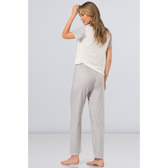 Türen Çizgili Bisiklet Yaka Kadın Pijama Takımı Gri 3258 Türen Çizgili Bisiklet Yaka Kadın Pijama Takımı Gri 3258