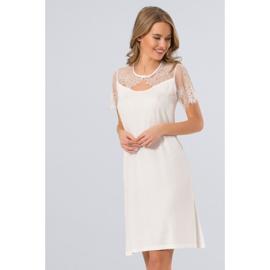 Türen Dantelli Gecelik  Ekru 3280