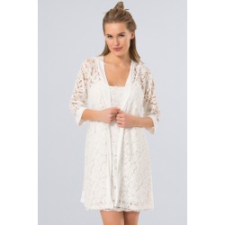 Türen Dantelli Gecelik Sabahlık Takım Ekru 3270