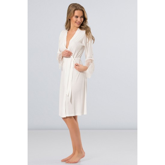 Türen Dantelli Sabahlık Ekru 3281