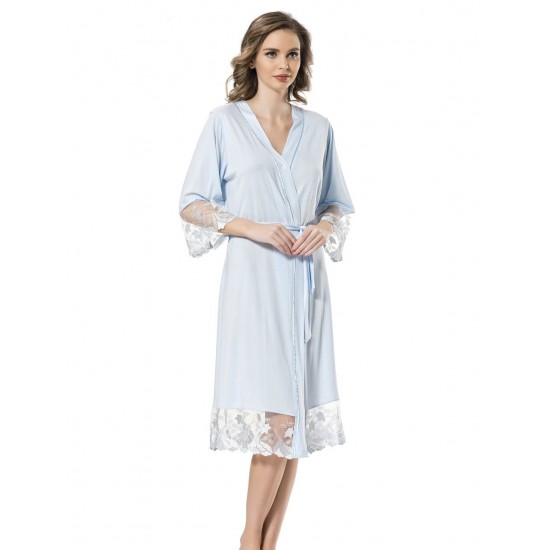 Türen Dantelli Sabahlık Mavi 3194
