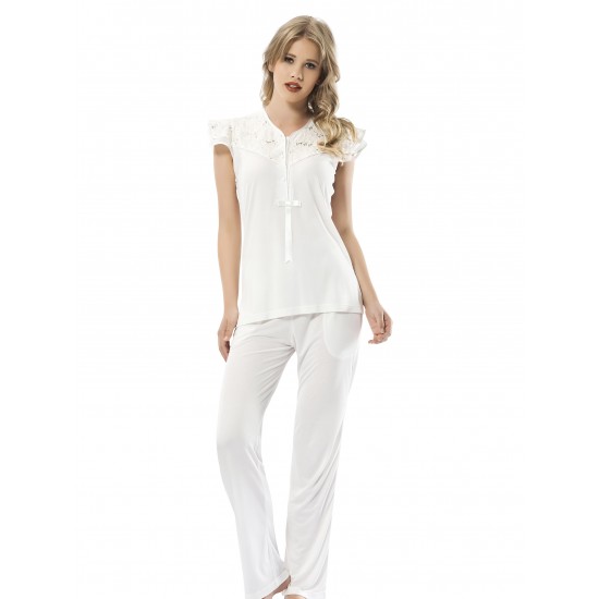 Türen Pullu Kadın Pijama Takımı  Ekru 3101