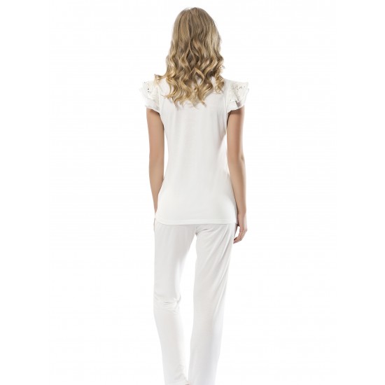 Türen Pullu Kadın Pijama Takımı  Ekru 3101